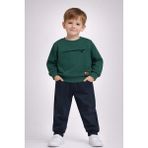 love 3 Iplik Şardonlu Yuvarlak Yaka Yazı Detaylı Erkek Sweat - Yeşil - 9 - 10 Yaş