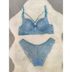 Love Angels Dantel Detaylı Kadın Dolgusuz Çapraz Ipli Balenli Sütyen Külot Takım Mavi - 2 Parça İç Çamaşırı - 95B
