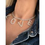 Love Aşk Kristal Taşlı Party Style Gümüş Renk Kolye