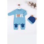 Love Bear Nakışlı % 100 Pamuk Erkek Bebek Tulumu Mavi