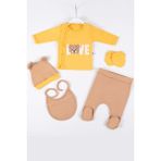 Love Bear Nakışlı 5'li % 100 Pamuk Erkek Bebek Hastane Çıkış Seti - Sarı