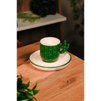Love Bundles El Yapımı Kaktüs Desenli Seramik Türk Kahvesi Fincanı (100 ml) 2 Parça Yeşil