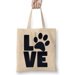 Love Dog Pug Cat Kedi Köpek Bez Çanta Uzun Saplı - Açık Bej - 40 X 40