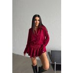Love Fab Gömlek Yaka Dügmeli Etegi Fırfırlı Kat Kat Volanlı Jessica Mini Gömlek Elbise