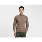 Love Giyim Yarım Balıkçı Yaka Çizgi Desenli Erkek Kazak - Vizon - 2XL