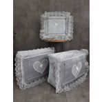 Love Gri Dantelli Kalpli 3Lu Ceyizlik Hurc Seti, Dugun, Nisan, Soz, Bohca, Gelin, Damat, Hurcu