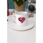 Love Kalp Sevgiliye Hediye Türk Kahvesi Fincanı Beyaz - 1 Adet - 70 ml