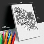 Love Me 40X50 Tuval Boyama Seti - 12'li Keçeli Kalem Ile Birlikte -
