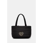 Love Moschino Kadın Kabartma Logolu Dokuma Kumaş Fermuarlı ve Uzun Askılı Siyah Omuz Çantası JC4350PP0NKY1-00A