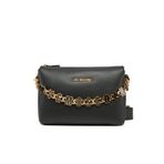 Love Moschino Siyah Emaye Yazı Zinciri Omuz Çantası, Siyah, 22x16x8cm