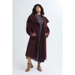 Love My Body Kadın Deri Garnili Kaban Bordo 136L9741000 Yün Malzemeli Rahat Kalıp Özellikli - 40