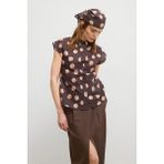 Love My Body Moda Tutkusu Puantiye Desenli Kolsuz Gömlek Kahve 130M2352000 - 44 - Kahverengi