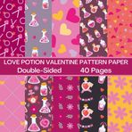 Love Potion Valentine Scrapbook Paper 40 Pages 20 Sheets: Double Sided Pattern Paper for Scrapbooking, Card Making, Origami, DIY and More