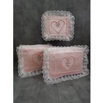Love Pudra Pembe Dantelli Kalpli 3Lu Ceyizlik Hurc Seti, Dugun, Nisan, Bohca, Gelin, Damat, Hurcu