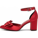 Love Shine Scarlet Kırmızı Yılbaşı Özel Topuklu Saten Ayakkabı Büyük Numara