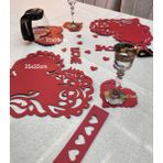 Love SRİSİ/35X32CM Servis/2 ADET/1ADET Nihale (22X20CM)/2 Bardakaltlığı,2 Kaşıklık,2 Love Yazısı ve Kalp Parçacıklarıkırmızı Suni Deri - 34 x 32