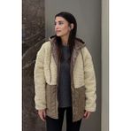 Love The Wind Kadın Peluşlu Kesim Mont Koyu Bej Renkli Oversize Düğmeli Tasarım - XS