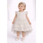 love Tüllü Incili Çiçekli Kuyruklu Beyaz Renk Kız Bebek Elbise - 1 - 2 Yaş - Kırık Beyaz