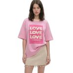 Love Yazı Baskılı Oversize Tişör Pembe