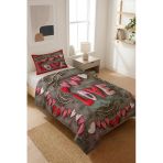 Love Yazılı Kadife Kumaş Kapitoneli Tek Kişilik Yatak Örtüsü Seti (2 Parça) Tky0043 Renkli 180 X 240