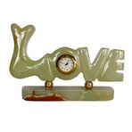 Love Yazılı Oniks Doğal Taş Masa Saati, 15x9 cm, Dekoratif Tasarım, Quartz Mekanizma (yeşil)