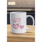 Love Yazısı Pembe Kalpli Kupa | Love Kupa | Sevgililer Günü Hediyesi | Tasarım Baskılı Kupa Bardak - 199 ml