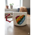 Love You Krem Parlak Yıldız Kulp Kupa- Hediye Seramik Kupa
