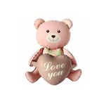 Love You Yazılı Retro Karamel Kalpli Pembe Oturan Ayı Folyo Balon