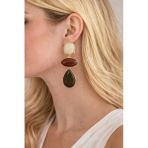Lovecharm Vintage Tarz Üç Taş Detaylı Gold Çerçeveli Uzun Küpe