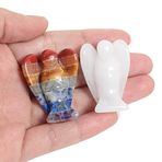 Loveliome Mini Kristal Melek, 2 Adet Cep Oyması Değerli Taş Koruyucu Heykelcikler Şifa Heykeli Ev Dekoru 3,8 cm, 7 Çakra + Beyaz Yeşim