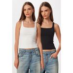 Lovelyİstanbul 2’li Paket Askılı Sandy Örme Bluz LCR0122 SİYAH BEYAZ