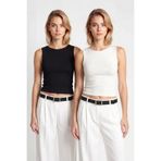 Lovelyİstanbul 2’li Paket Basic Crop Viskon Bluz LRN0012 SİYAH EKRU