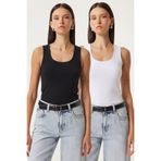 Lovelyİstanbul 2’li Paket Basic Örme Bluz LRN0011 SİYAH BEYAZ