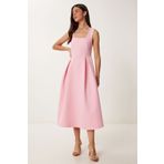 Lovelyİstanbul A Kesim Midi Dokuma Elbise PEMBE LWF0026