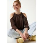 Lovelyİstanbul Açık Omuzlu Örme Bluz LEX0010 KAHVERENGİ