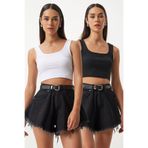 Lovelyİstanbul Askılı Crop 2'li Paket Örme Bluz HGT0001 SİYAH BEYAZ