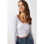 Lovelyİstanbul Basic Crop Örme Bluz LUB0255 BEYAZ