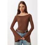 Lovelyİstanbul Çan kollu Saran Basic Örme Bluz LEN0040 KAHVERENGİ