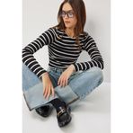 Lovelyİstanbul Çizgili Basic Esnek Örme Bluz LUB0261 SİYAH KEMİK
