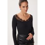 Lovelyİstanbul Dantel Detaylı Fitilli Örme Bluz LRN0002 SİYAH