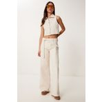 Lovelyİstanbul Denim Yelek Pantolon Takım KREM LOK0012