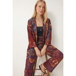 Lovelyİstanbul Desenli Yazlık Viskon Kimono Pantolon Takım LRN0013 KİREMİT MOR