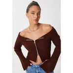 Lovelyİstanbul Fermuarlı Crop Triko Hırka LMT0031 KAHVERENGİ