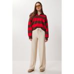 Lovelyİstanbul Geniş Paça Krinkıl Örme Pantolon LCI0057 KREM