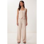 Lovelyİstanbul Gold Düğmeli Dokuma Yelek-Pantolon Takım LAZ0004 KREM