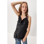 Lovelyİstanbul Halter Yaka Saten Yüzeyli Dantel Bluz LXA0004 SİYAH