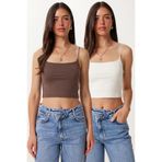 Lovelyİstanbul İp Askılı 2'li Paket Örme Büstiyer LDI0001 BEYAZ KAHVERENGİ