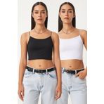 Lovelyİstanbul İp Askılı 2'li Paket Örme Büstiyer SİYAH BEYAZ LDI0001