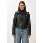 Lovelyİstanbul Kemerli Suni Deri Biker Ceket LAX0003 SİYAH