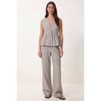 Lovelyİstanbul Keten Bluz Pantolon Takım LAZ0009 GRİ